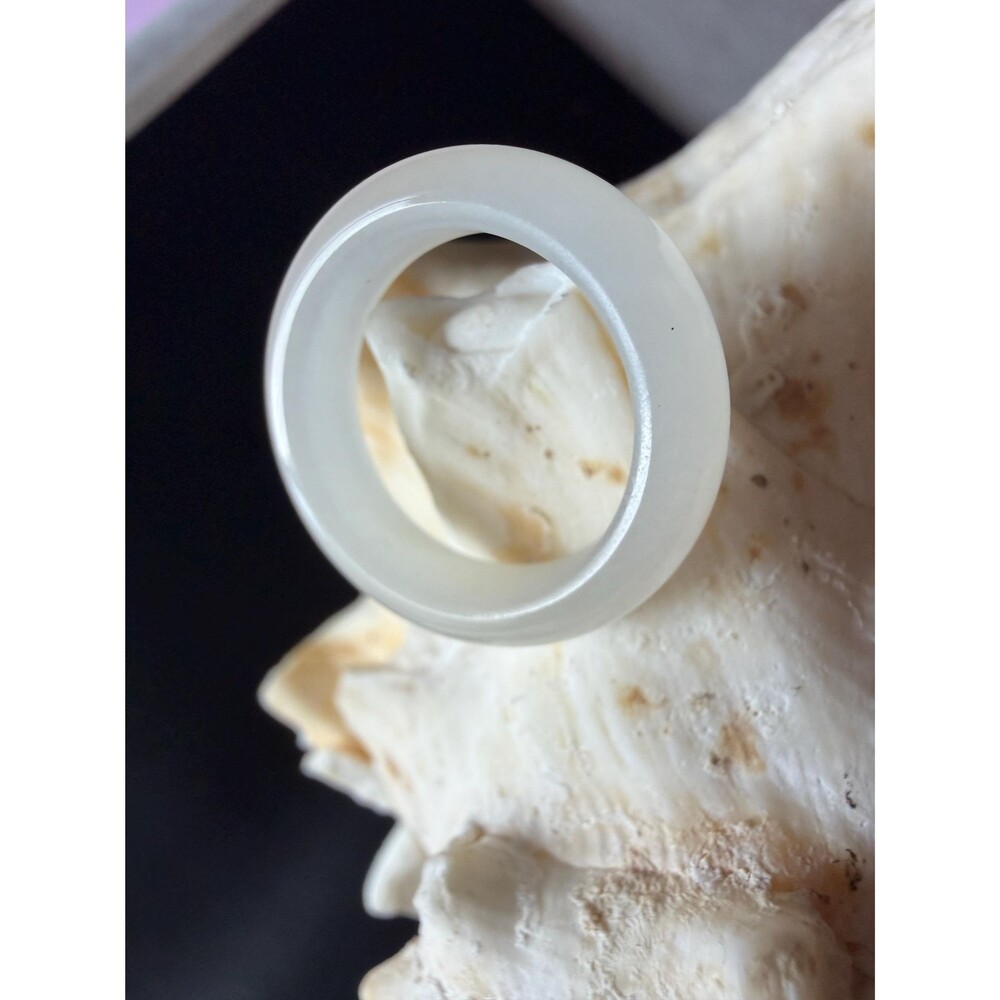 Natural Icy White Jade Band Ring One-of-a-Kind Untreated Stone US size 7.75-8